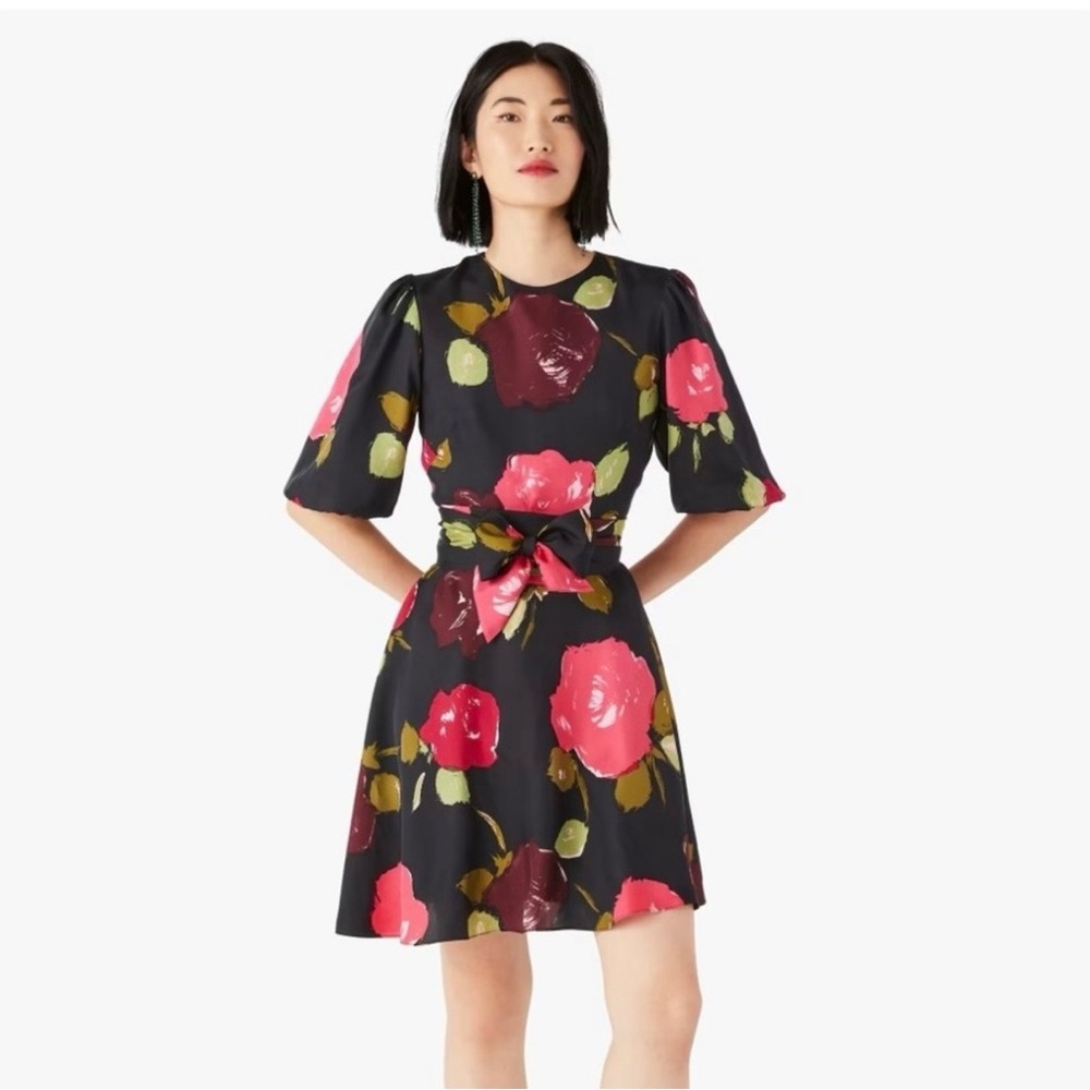 Kate Spade Black Floral Mini Dress with Pink and Green - Picture 6 of 8